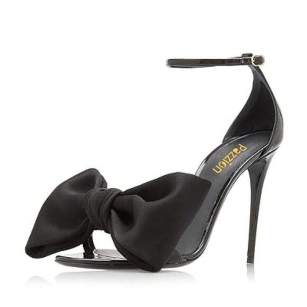 Pazzion Women Graceful Bowknots Open Toe Sandals Skinny Ankle Strap Stiletto